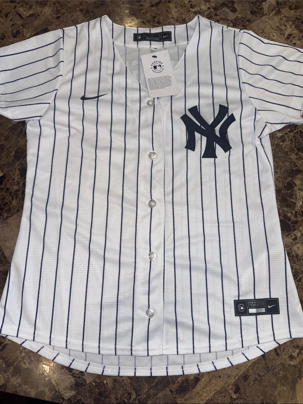 Nike White Pinstripe New York Yankees Button-Up Jersey Women’s Size Medium #99 - Picture 1 of 13
